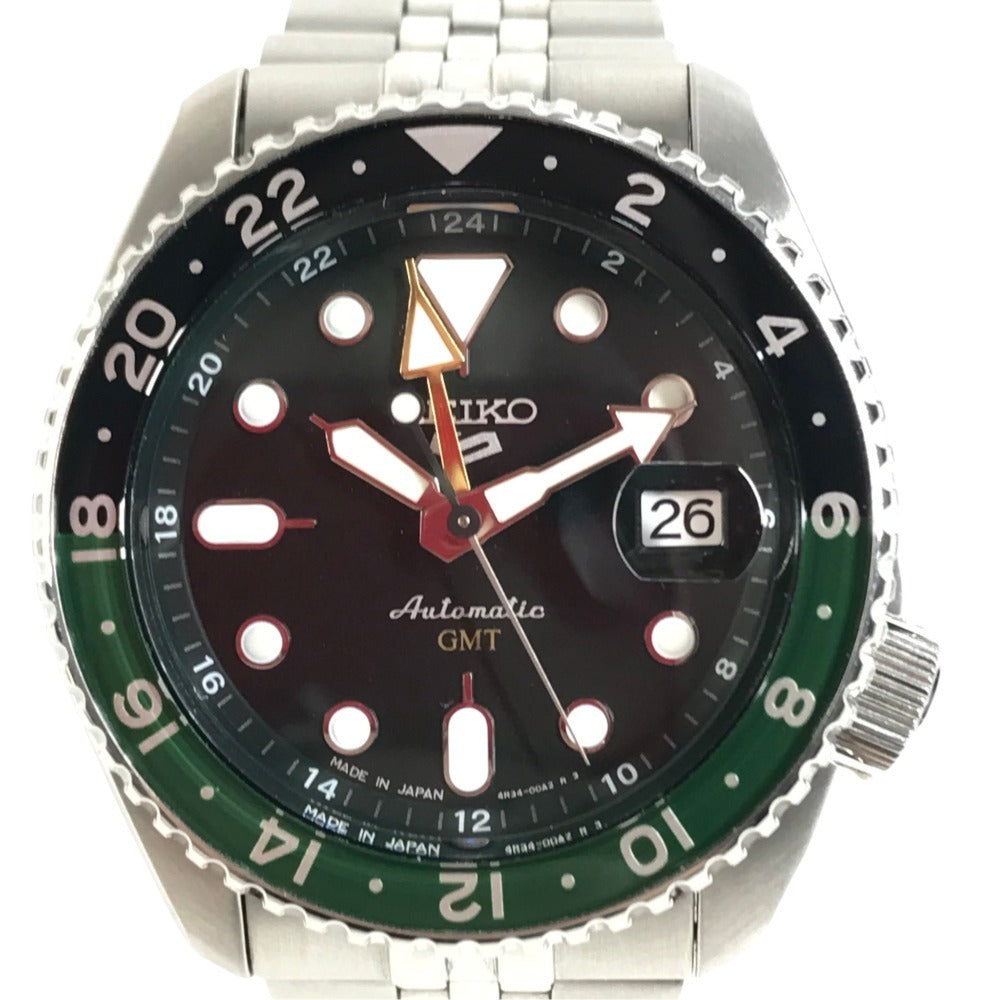 SEIKO SBSC019 5Sports SKX GMT series Seiko Five Sports Men's watch, open case back Wristwatch SS Silver/Green Used