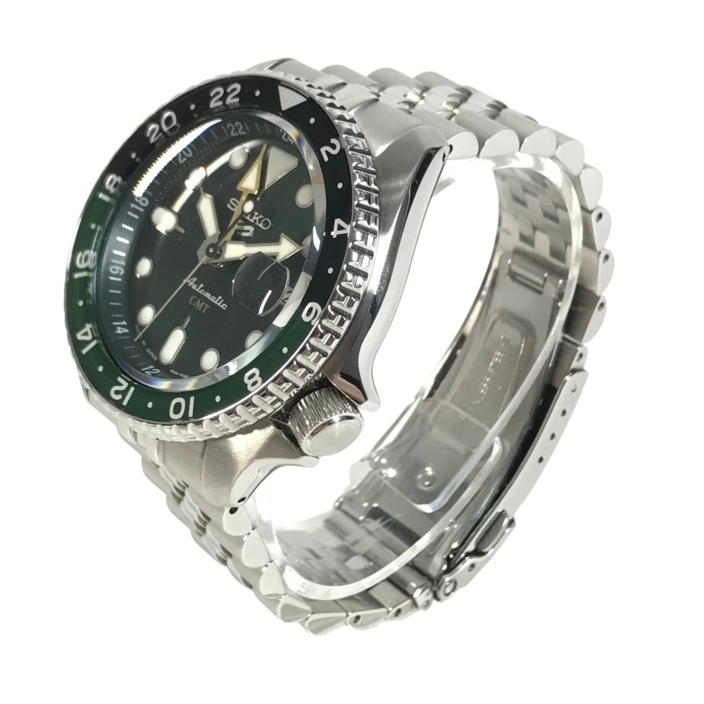 SEIKO SBSC019 5Sports SKX GMT series Seiko Five Sports Men's watch, open case back Wristwatch SS Silver/Green Used