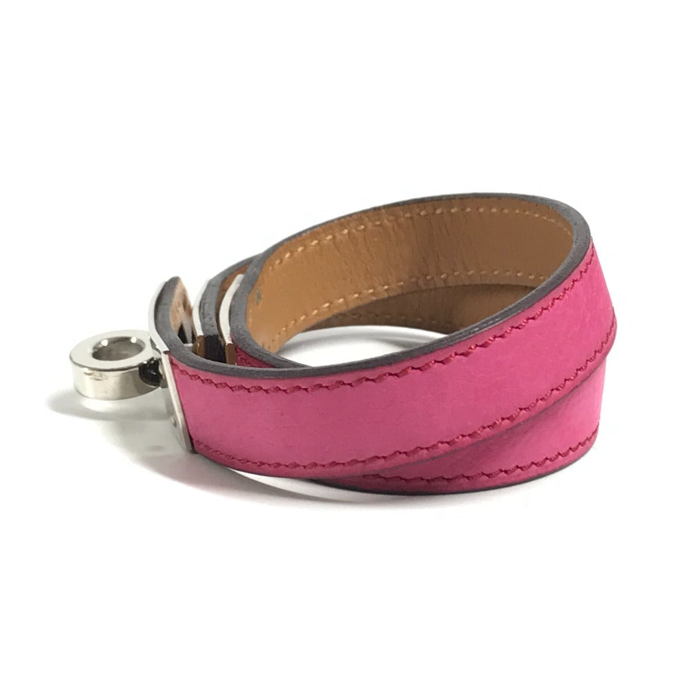 HERMES Kelly Double Tour Double Bracelet Bangle accessory, leather Bracelet Leather pink/SilverHardware Used