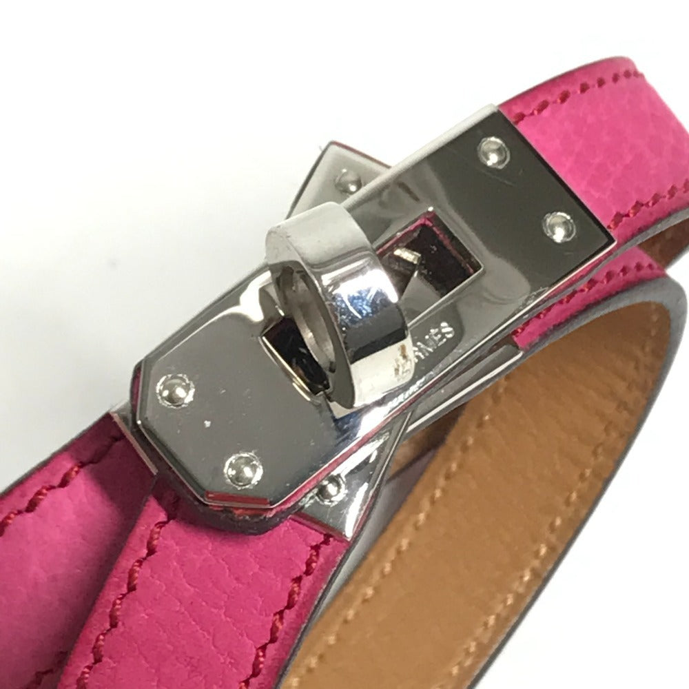 HERMES Kelly Double Tour Double Bracelet Bangle accessory, leather Bracelet Leather pink/SilverHardware Used
