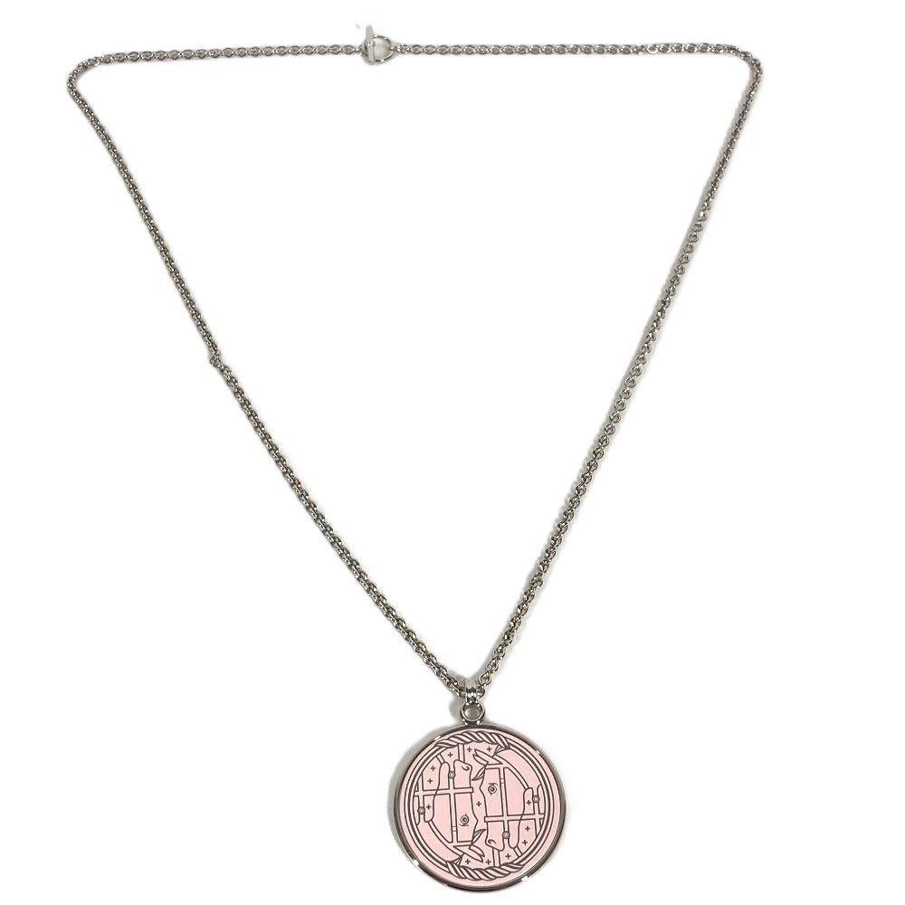 HERMES Long Necklace Cheval Horse Medallion Quadrière Quadrière GM Accessories Jewelry Chain Necklace Necklace Metal Silver/pink Used