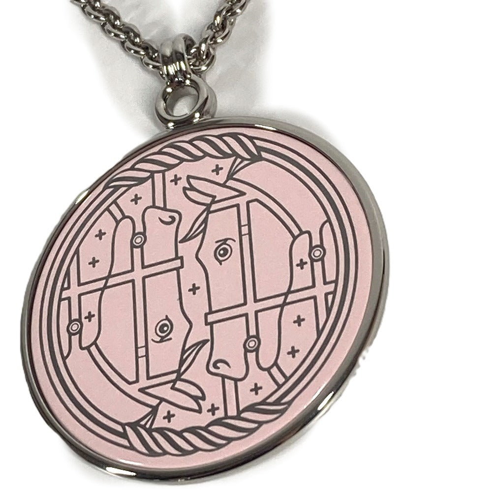 HERMES Long Necklace Cheval Horse Medallion Quadrière Quadrière GM Accessories Jewelry Chain Necklace Necklace Metal Silver/pink Used