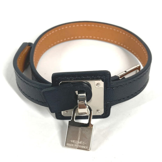 HERMES O'Celery Double Tour Accessories bangle Bracelet Leather Black/SilverHardware Used