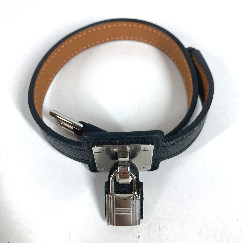 HERMES O'Celery Double Tour Accessories bangle Bracelet Leather Black/SilverHardware Used