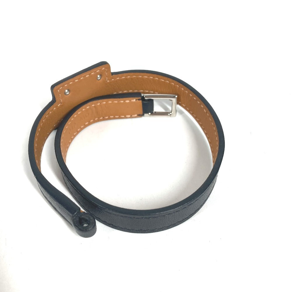HERMES O'Celery Double Tour Accessories bangle Bracelet Leather Black/SilverHardware Used