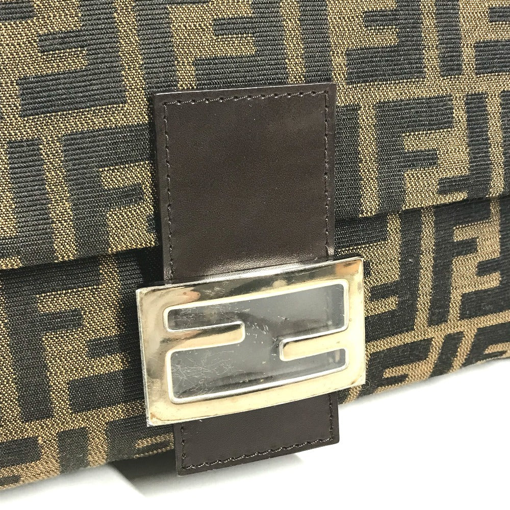 FENDI Mamma Baguette Logo bag flap shawl Shoulder Bag Canvas/Leather Brown Used