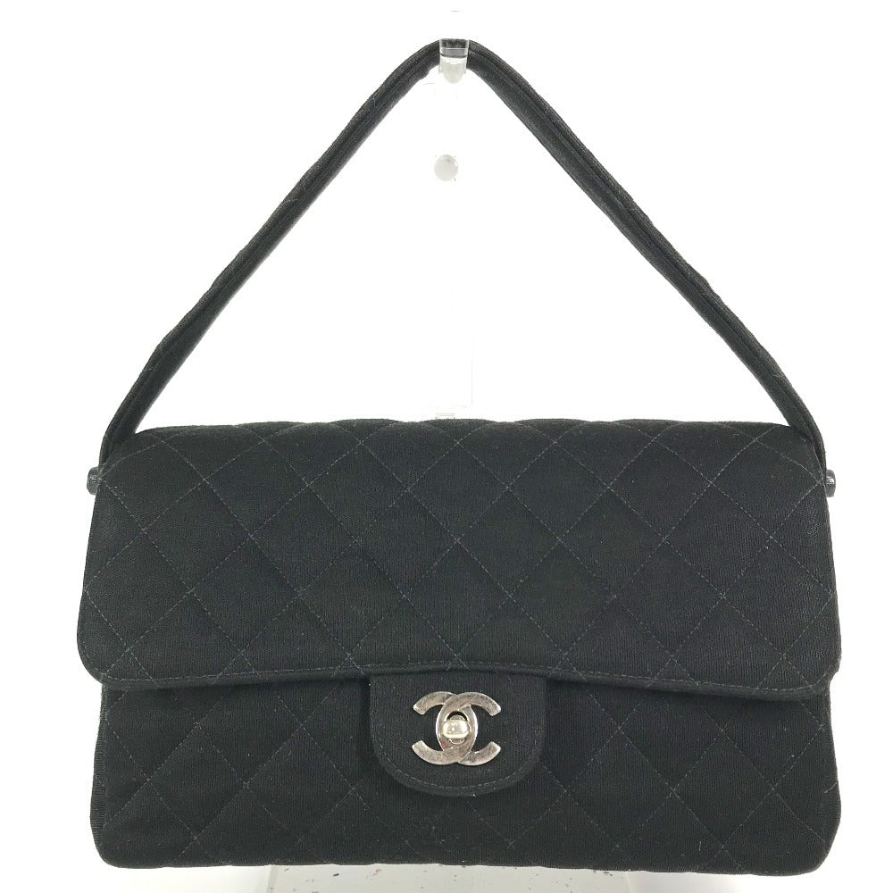 CHANEL W face CC CC Mark Logo Double Flap bag flap shawl Shoulder Bag cotton Black/SilverHardware Used