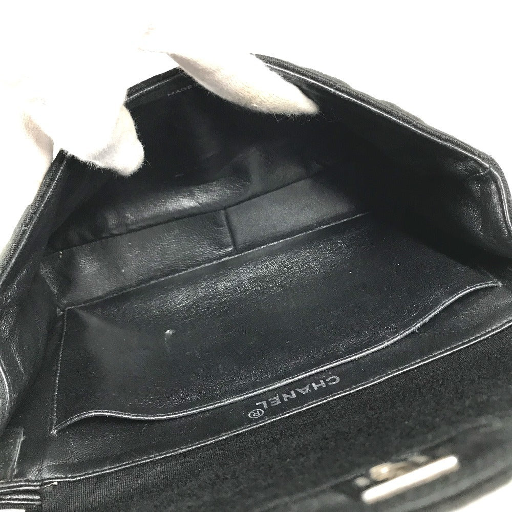 CHANEL W face CC CC Mark Logo Double Flap bag flap shawl Shoulder Bag cotton Black/SilverHardware Used