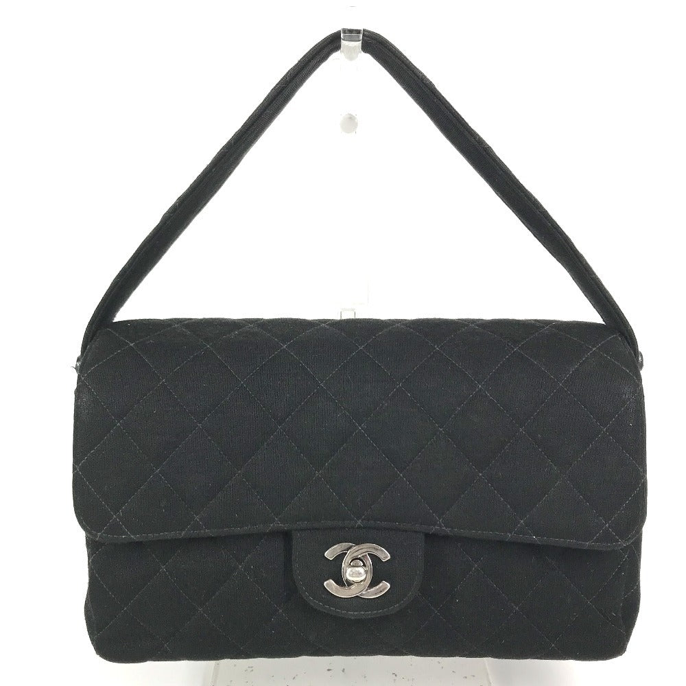 CHANEL W face CC CC Mark Logo Double Flap bag flap shawl Shoulder Bag cotton Black/SilverHardware Used