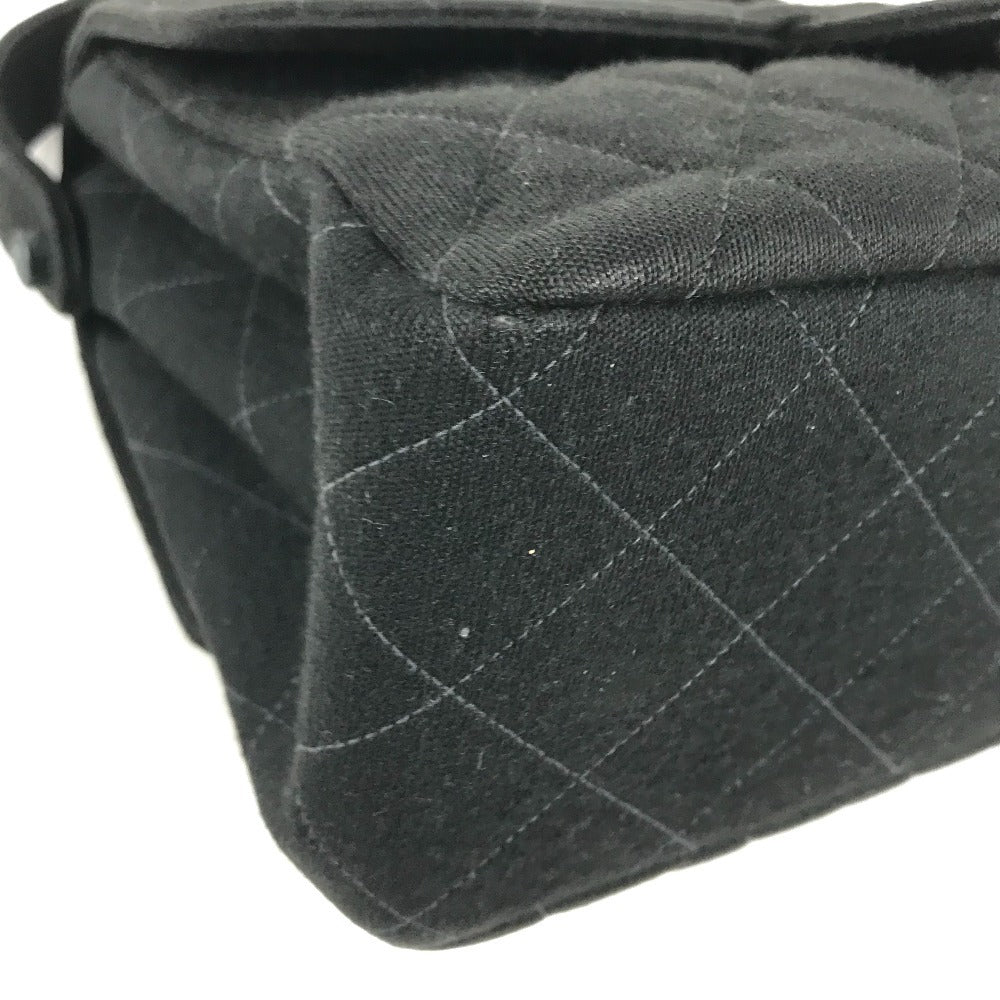 CHANEL W face CC CC Mark Logo Double Flap bag flap shawl Shoulder Bag cotton Black/SilverHardware Used
