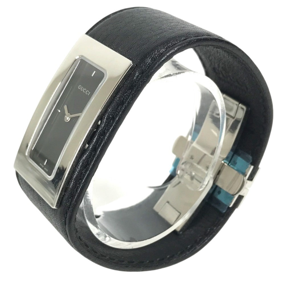 GUCCI 7800S Logo Bangle Watch Leather Quartz Women's Watch Wristwatch Leather / SS Silver/Black Used
