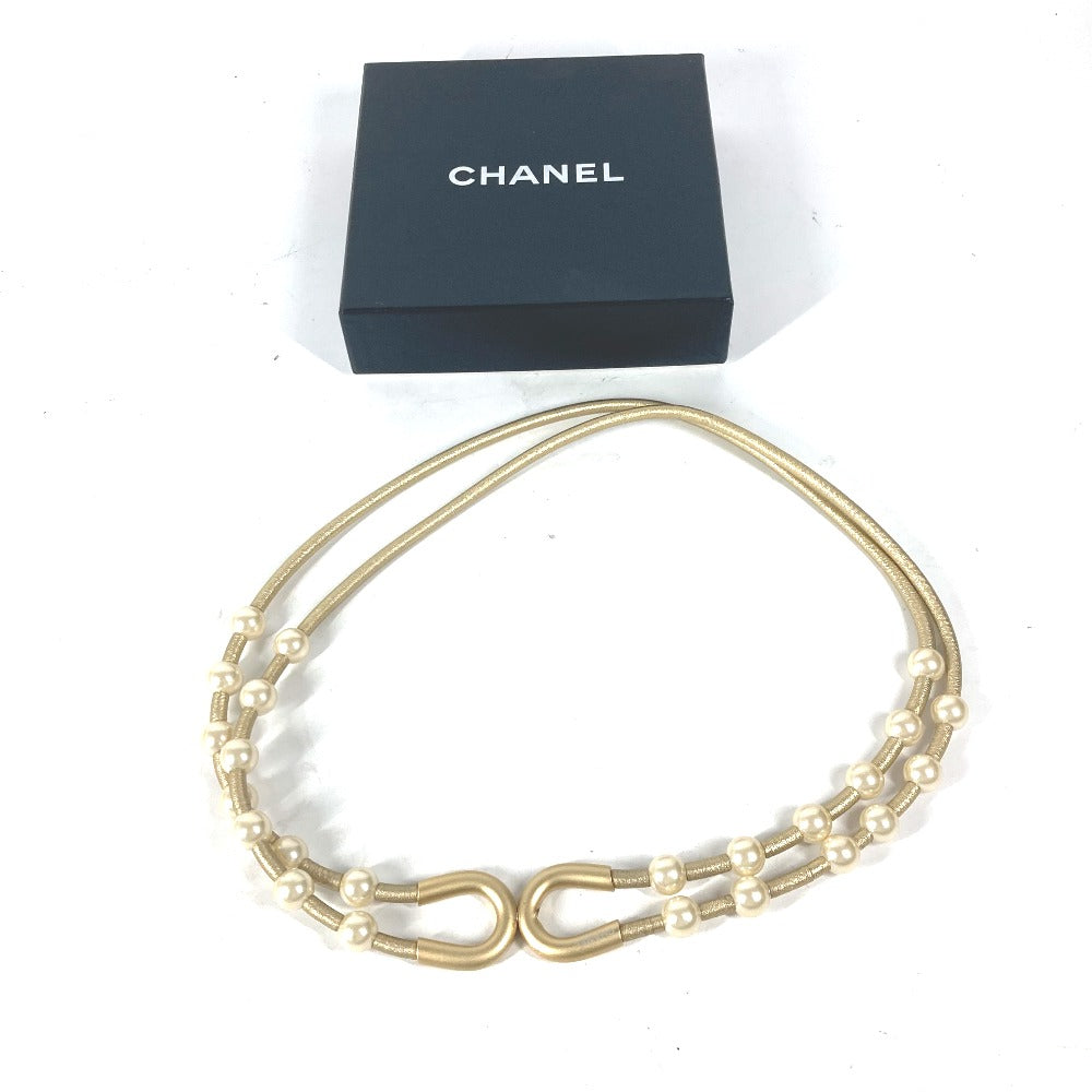 CHANEL 01C フェイクパール 2重ベルト Wベルト アクセサリー ズボン用ベルト ベルト フェイクパール レディース ゴールド