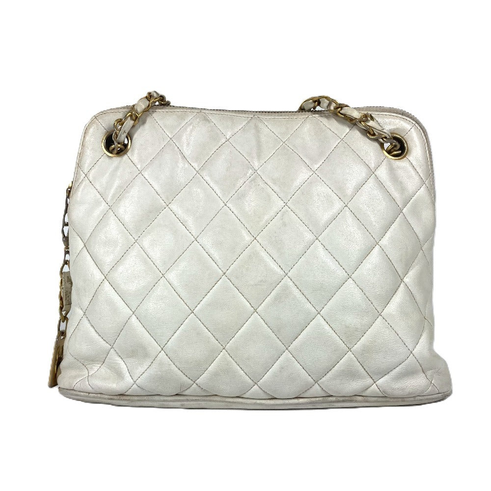 CHANEL ヴィンテージ マトラッセ キルティング ロゴ ロゴ Wチェーンバッグ 肩掛け ショルダーバッグ レザー レディース ホワイト