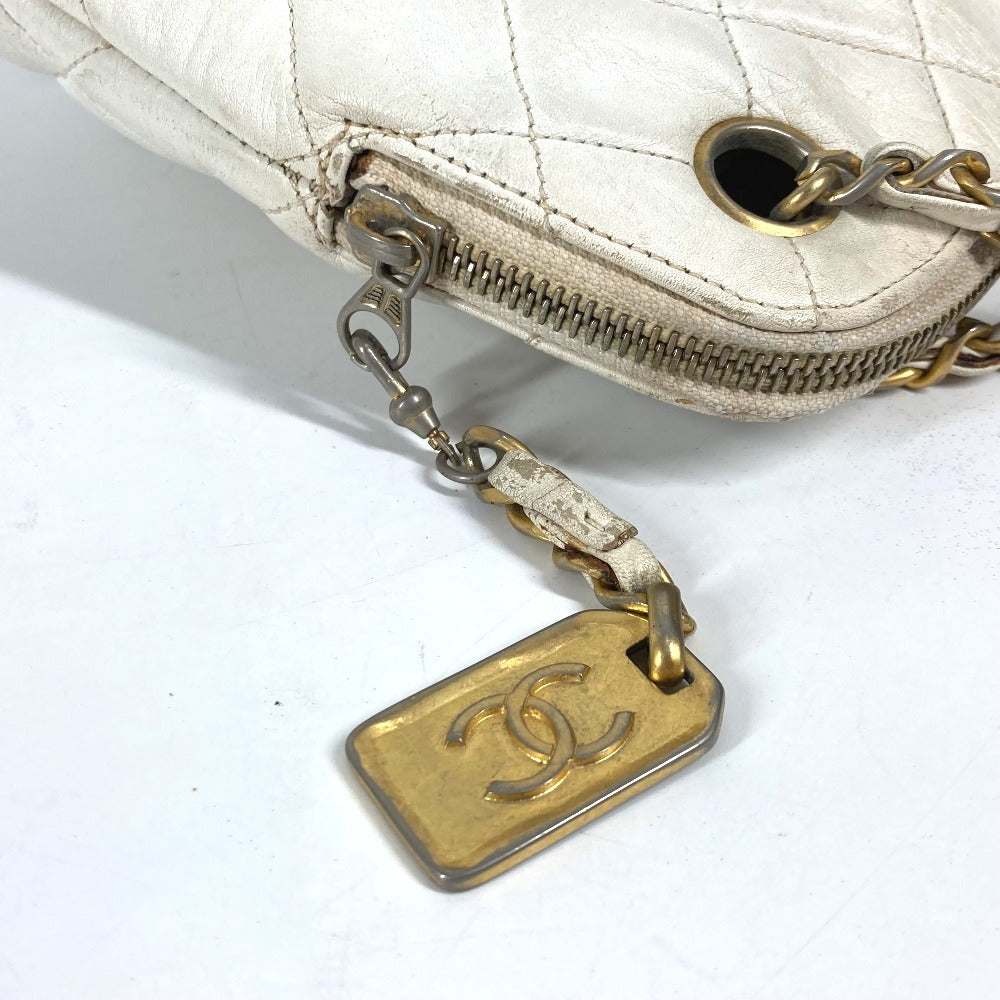 CHANEL ヴィンテージ マトラッセ キルティング ロゴ ロゴ Wチェーンバッグ 肩掛け ショルダーバッグ レザー レディース ホワイト