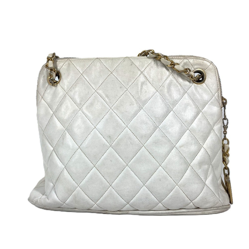 CHANEL ヴィンテージ マトラッセ キルティング ロゴ ロゴ Wチェーンバッグ 肩掛け ショルダーバッグ レザー レディース ホワイト
