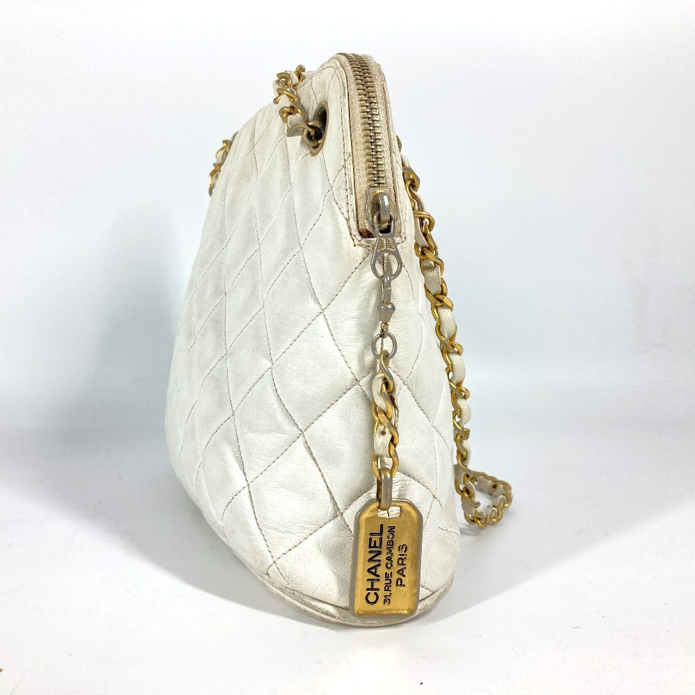 CHANEL ヴィンテージ マトラッセ キルティング ロゴ ロゴ Wチェーンバッグ 肩掛け ショルダーバッグ レザー レディース ホワイト