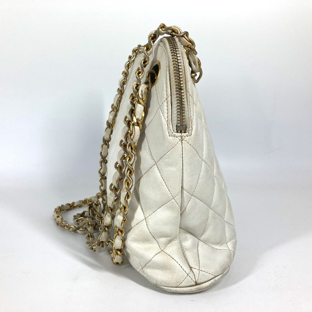 CHANEL ヴィンテージ マトラッセ キルティング ロゴ ロゴ Wチェーンバッグ 肩掛け ショルダーバッグ レザー レディース ホワイト