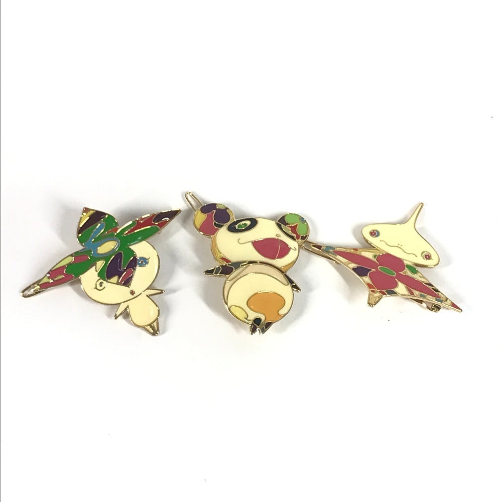 LOUIS VUITTON M92595 Takashi Murakami Panda Onion Head Flower Hat Man Hairpin 3-Piece Set, Metal Barrette, Unisex, Multicolor