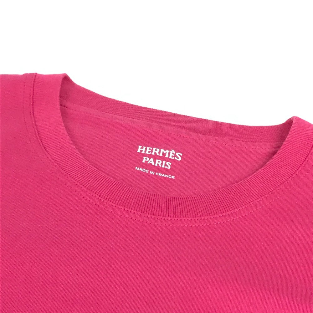 HERMES Embroidered Mosaic H Logo Pocket Apparel T-Shirt Dress, Round Neck, Cotton, Women's, Pink