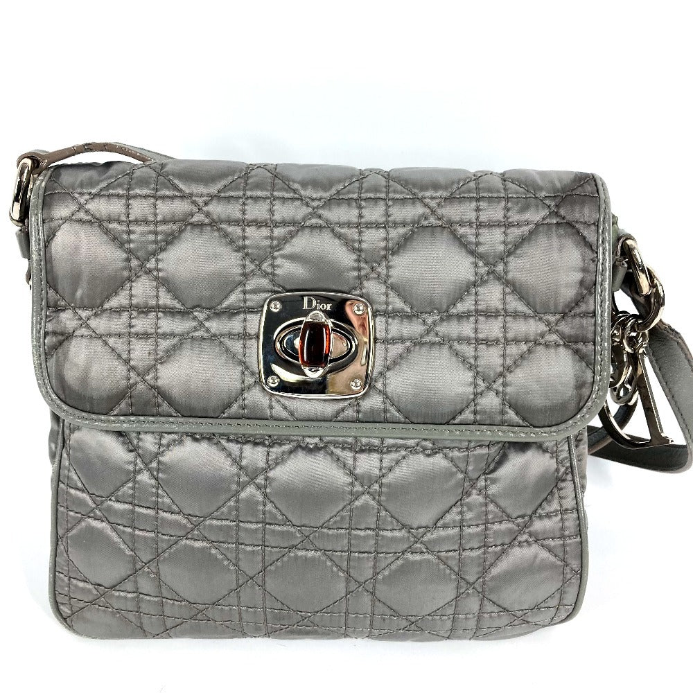 Dior ロゴ カナージュ キルティング 斜め掛け ポシェット フラップ ショルダーバッグ レザー/ナイロン ユニセックス グレー系