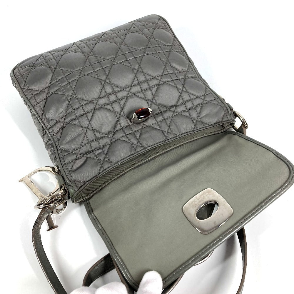 Dior ロゴ カナージュ キルティング 斜め掛け ポシェット フラップ ショルダーバッグ レザー/ナイロン ユニセックス グレー系