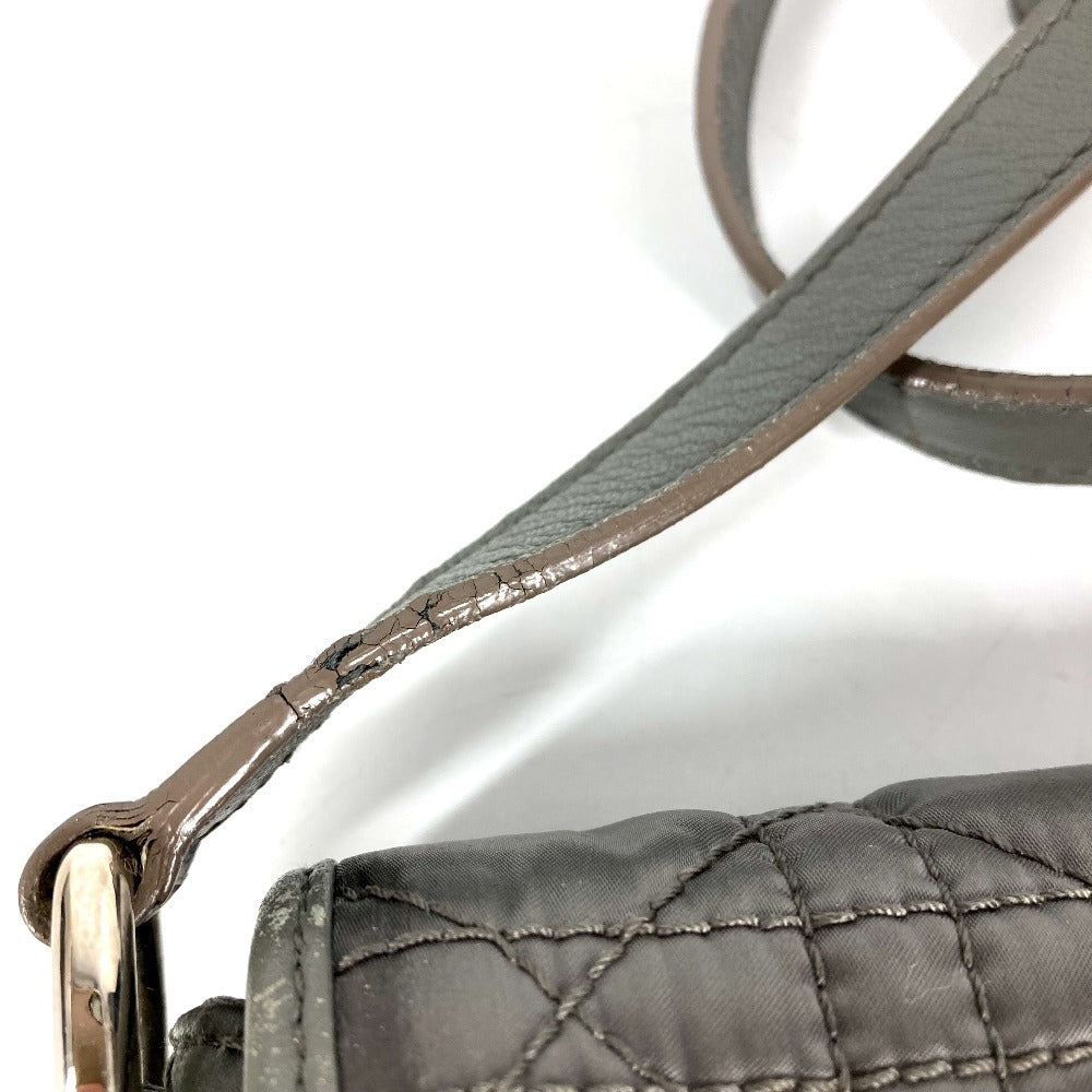 Dior ロゴ カナージュ キルティング 斜め掛け ポシェット フラップ ショルダーバッグ レザー/ナイロン ユニセックス グレー系