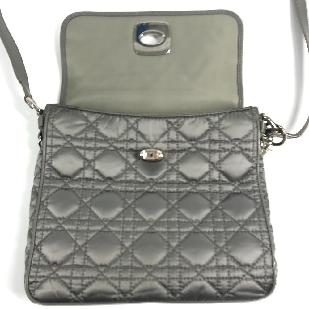 Dior ロゴ カナージュ キルティング 斜め掛け ポシェット フラップ ショルダーバッグ レザー/ナイロン ユニセックス グレー系