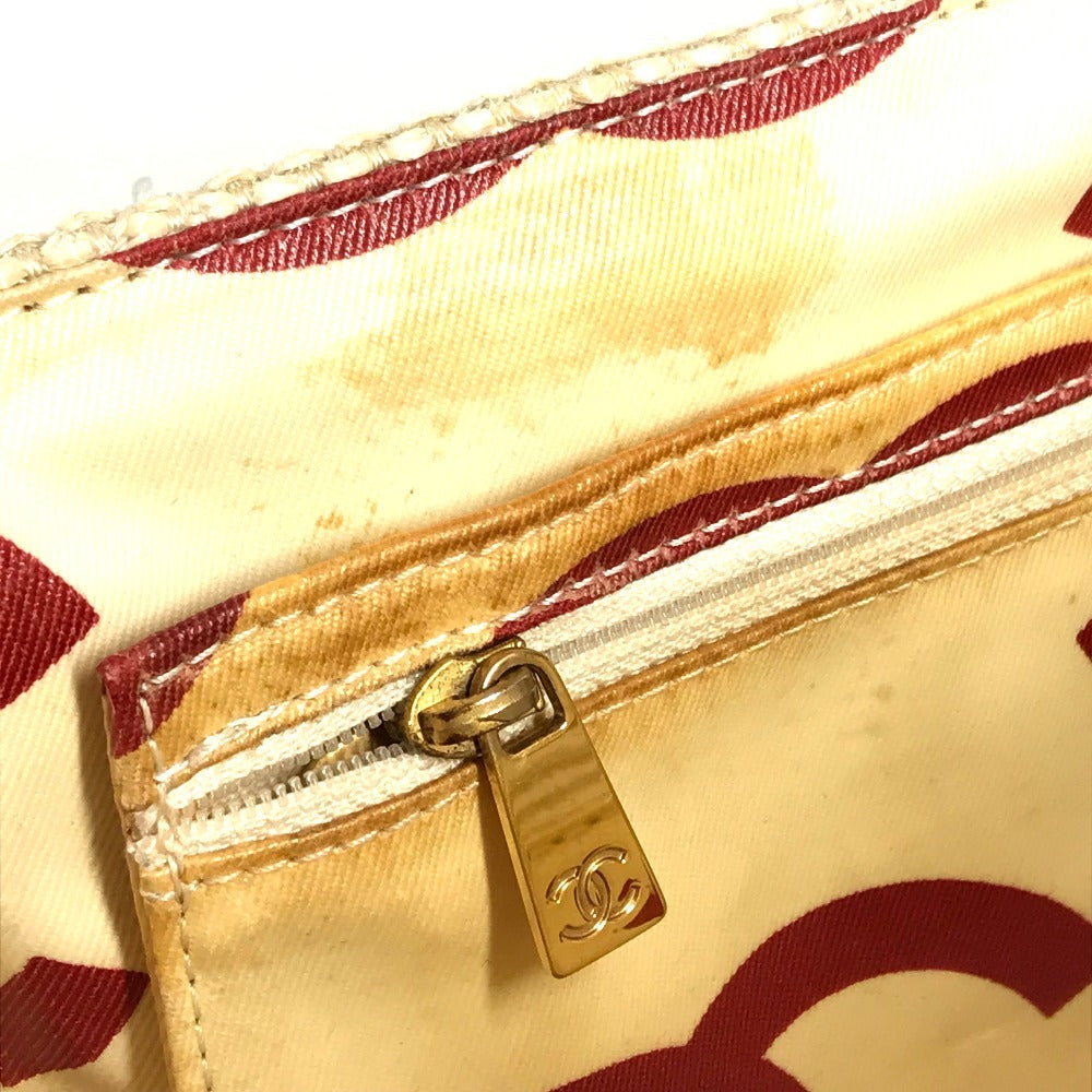 CHANEL Double Chain with Phone Pouch, Logo Matelasse Quilted Shoulder Tote Bag, Plastic Chain, Linen, Women's, White
