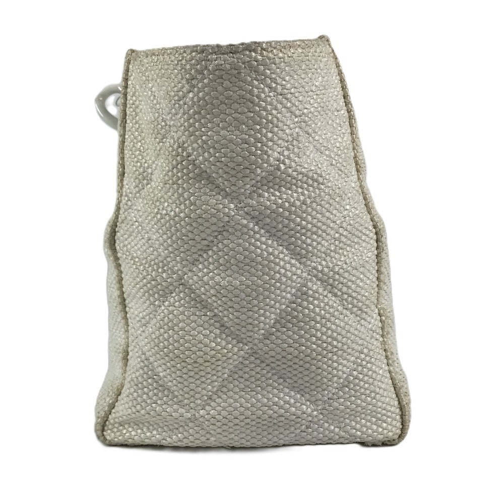 CHANEL Double Chain with Phone Pouch, Logo Matelasse Quilted Shoulder Tote Bag, Plastic Chain, Linen, Women's, White