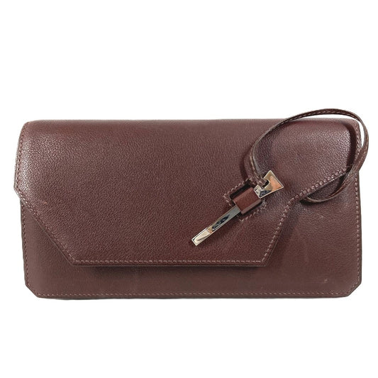 HERMES エンベロープ カバン フラップ ポーチ セカンドバッグ クラッチバッグ レザー ユニセックス ブラウン
