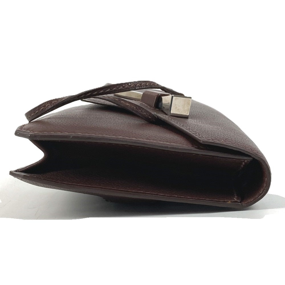 HERMES Envelope Bag Flap Pouch Second Bag Clutch Bag Leather Unisex Brown