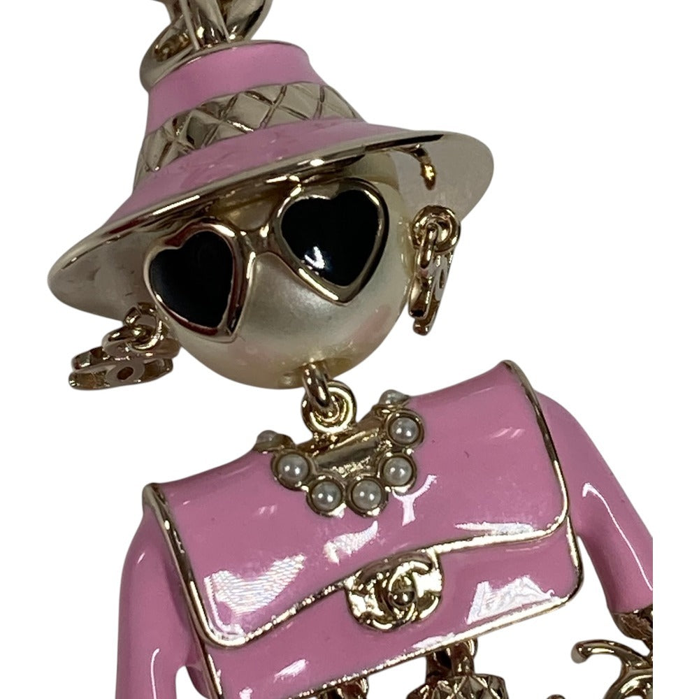 CHANEL B25B Gabrielle Chanel Doll CC Coco Mark Logo Faux Pearl Heart Star Bag Charm Key Holder Metal Ladies Pink