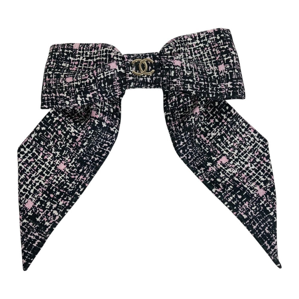 CHANEL 25B CC Coco Mark Logo Ribbon Hair Accessory Hair Clip Barrette Silk Women's Pink