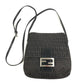 FENDI Zucca Logo Bag Flap Crossbody Pochette Shoulder Bag Leather/Canvas Unisex Black