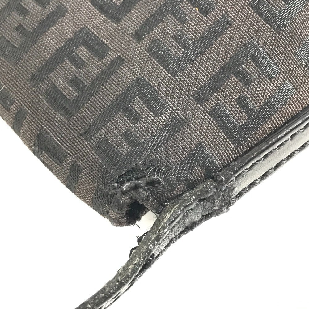 FENDI Zucca Logo Bag Flap Crossbody Pochette Shoulder Bag Leather/Canvas Unisex Black