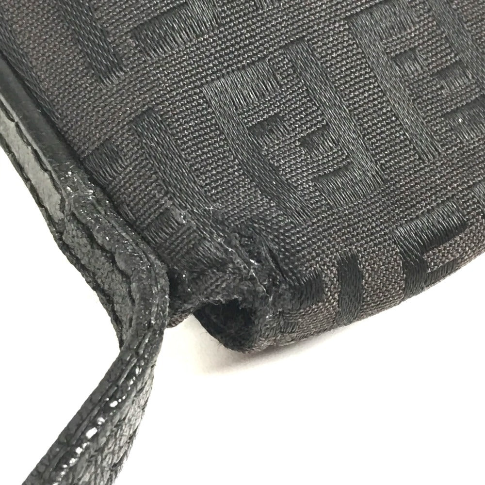 FENDI Zucca Logo Bag Flap Crossbody Pochette Shoulder Bag Leather/Canvas Unisex Black