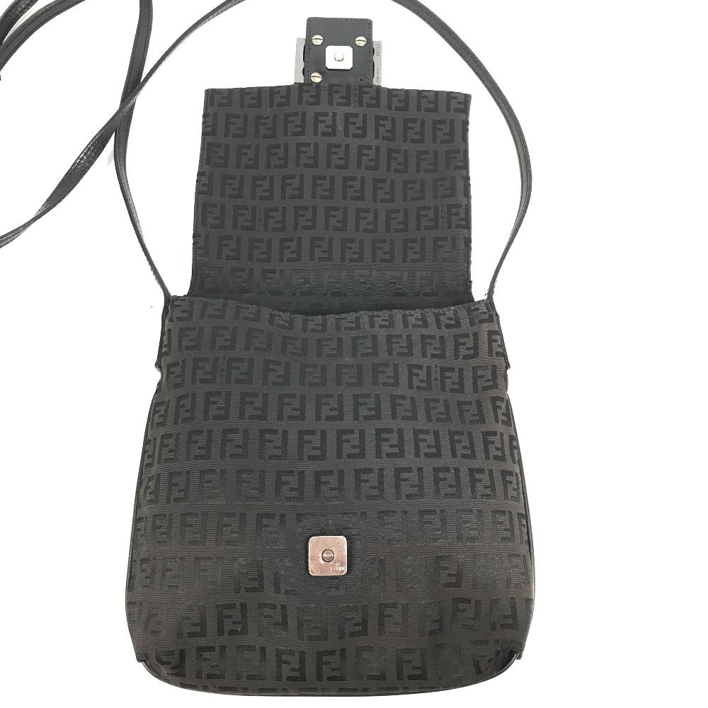 FENDI Zucca Logo Bag Flap Crossbody Pochette Shoulder Bag Leather/Canvas Unisex Black