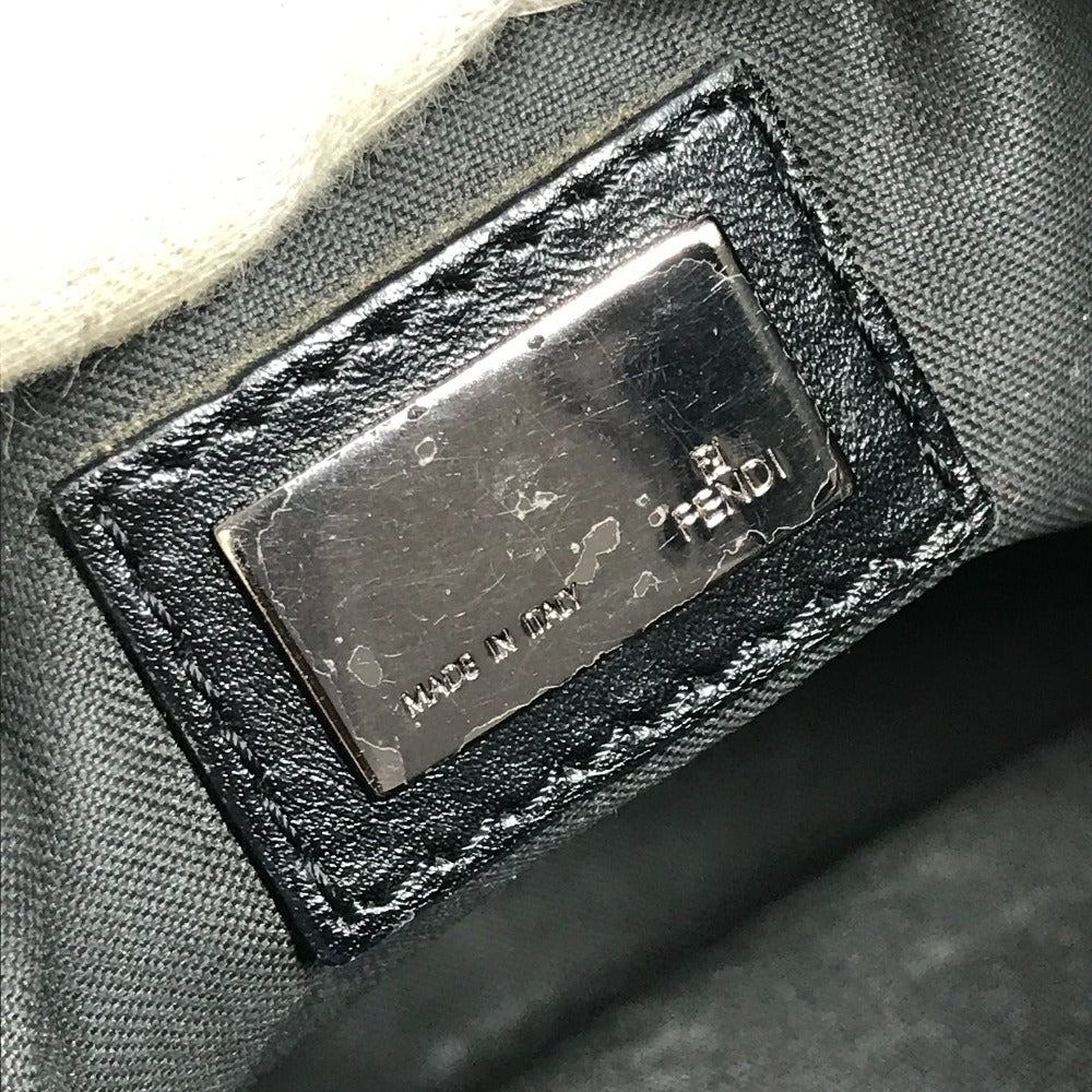 FENDI Zucca Logo Bag Flap Crossbody Pochette Shoulder Bag Leather/Canvas Unisex Black
