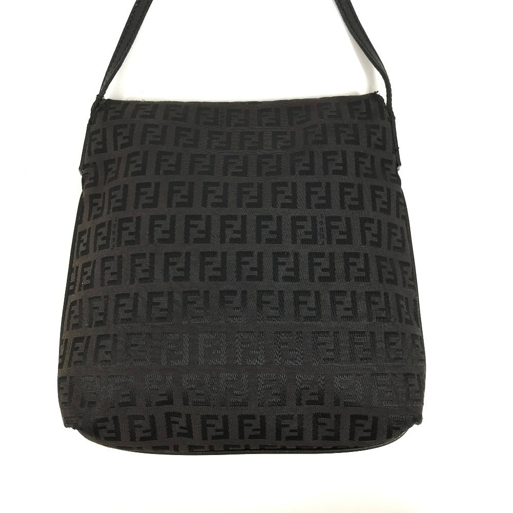 FENDI Zucca Logo Bag Flap Crossbody Pochette Shoulder Bag Leather/Canvas Unisex Black