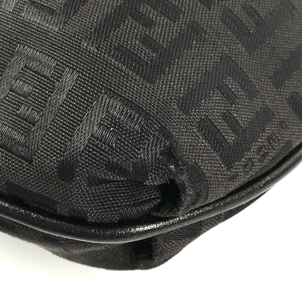 FENDI Zucca Logo Bag Flap Crossbody Pochette Shoulder Bag Leather/Canvas Unisex Black