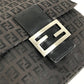 FENDI Zucca Logo Bag Flap Crossbody Pochette Shoulder Bag Leather/Canvas Unisex Black