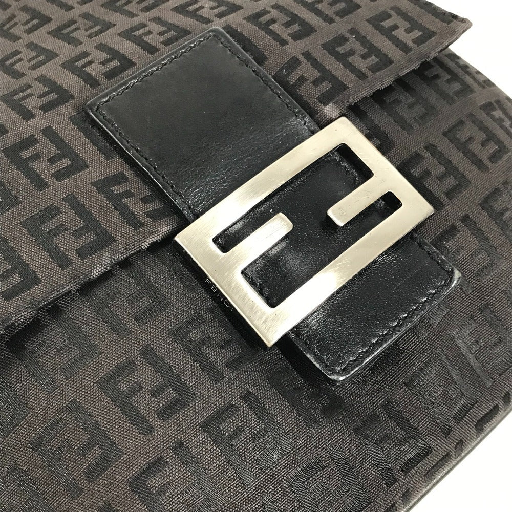 FENDI Zucca Logo Bag Flap Crossbody Pochette Shoulder Bag Leather/Canvas Unisex Black