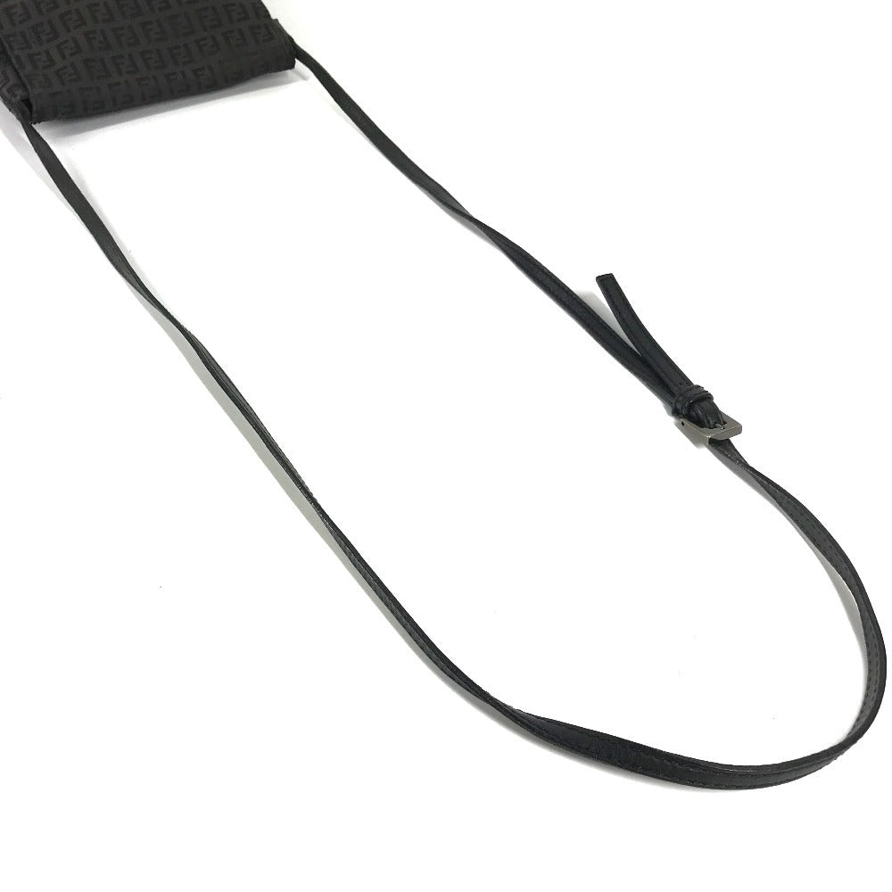 FENDI Zucca Logo Bag Flap Crossbody Pochette Shoulder Bag Leather/Canvas Unisex Black