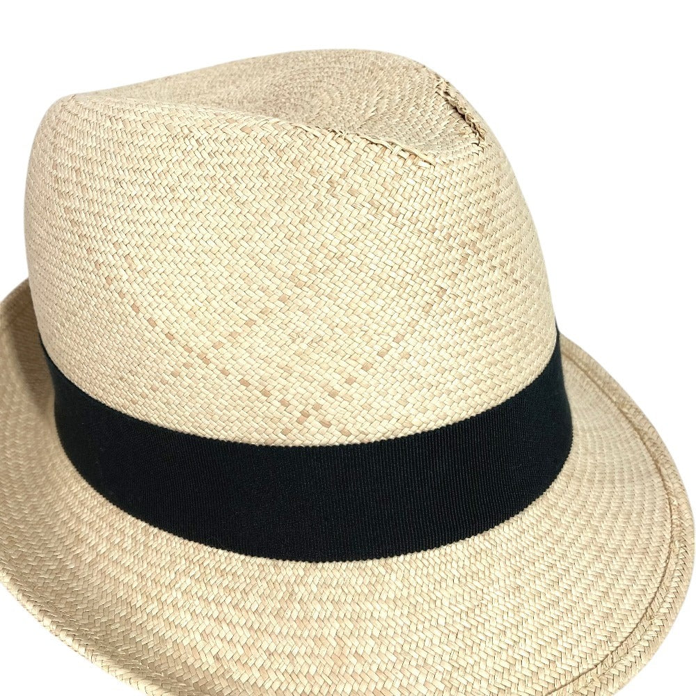 CHANEL 17C CC Coco Mark Logo Straw Hat Ribbon Bow Hat Bucket Hat Bob Hat Raffia Women's Beige