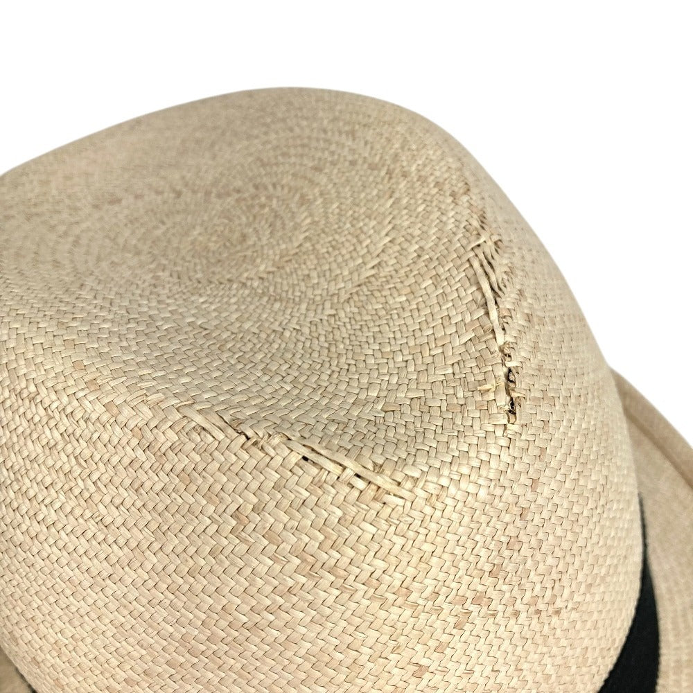 CHANEL 17C CC Coco Mark Logo Straw Hat Ribbon Bow Hat Bucket Hat Bob Hat Raffia Women's Beige