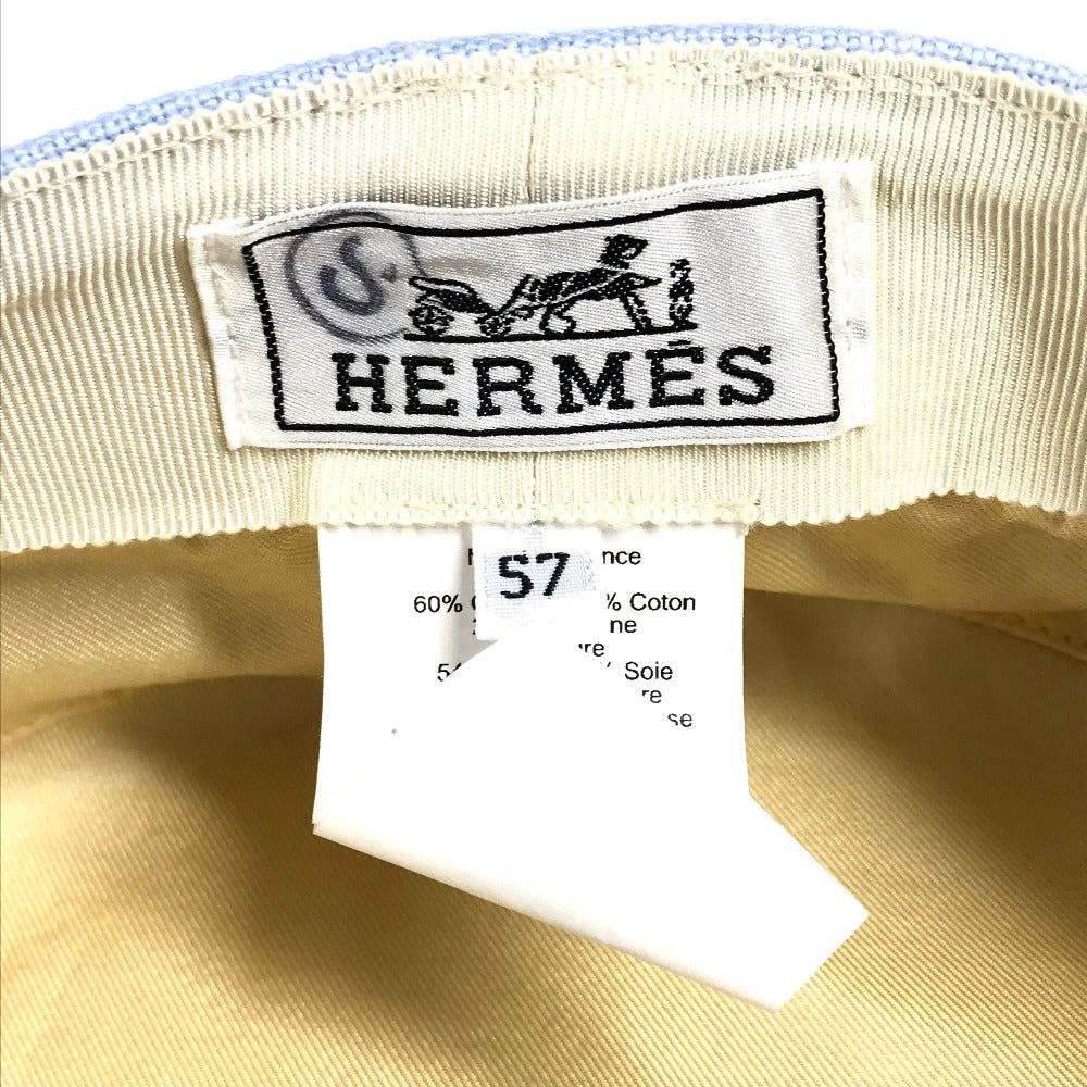 HERMES ボタン ロゴ 帽子 キャスケット コットン ユニセックス ブルー
