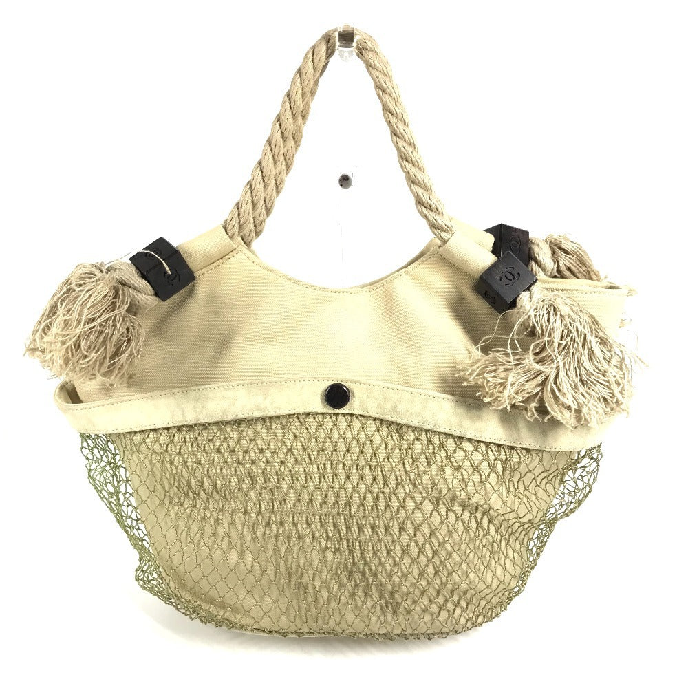 CHANEL フィッシュネット CC ココマーク ロゴ デカココ カバン ショルダーバッグ 肩掛け カバン ハンドバッグ キャンバス レディース ベージュ