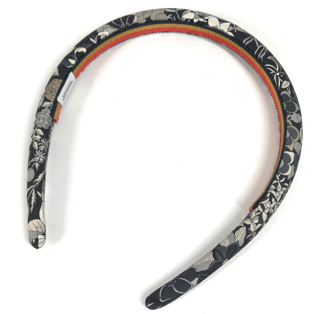 HERMES Hairband, headband, all-over print, logo Katyusha silk Black Used