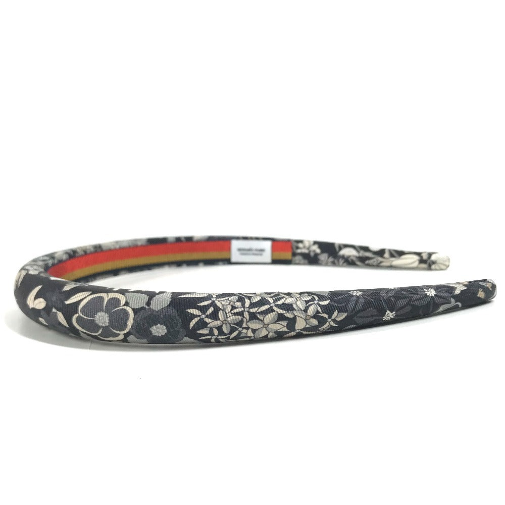 HERMES Hairband, headband, all-over print, logo Katyusha silk Black Used