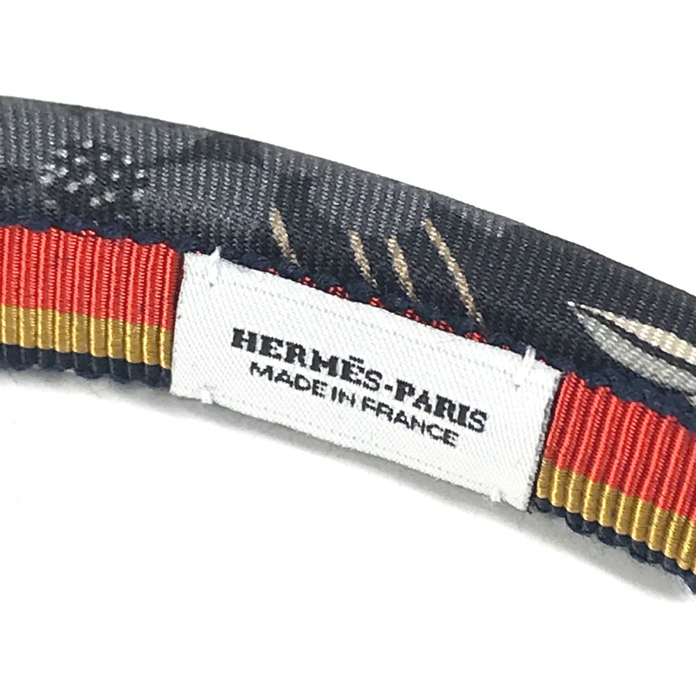 HERMES Hairband, headband, all-over print, logo Katyusha silk Black Used
